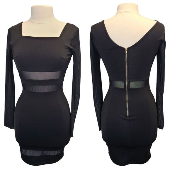 Charlotte Russe Black Long Sleeve Bodycon Sheer Cutout Mini Dress M - Picture 11 of 16